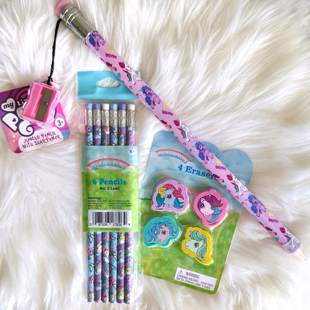 My Little Pony Pencil Set of 6, Giant Pencil With Sharpener, & Eraser Set of 4